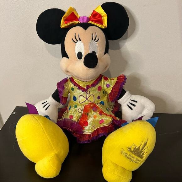 Disneyland Hong‎ Kong 10 Year Exclusive Minnie Mouse Plush 16" RARE Gold Dress - Picture 1 of 7